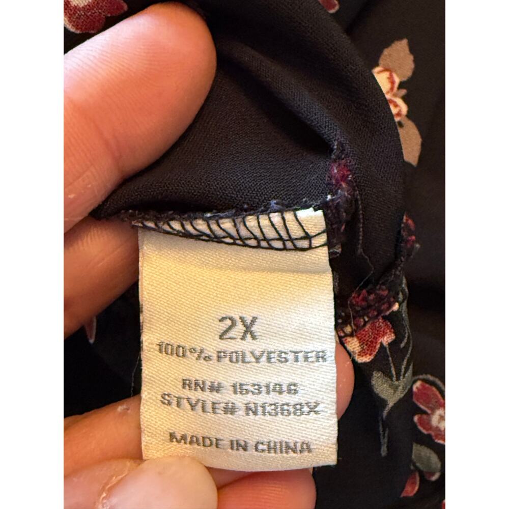 Good Luck Gem Black Red Floral Ruffle Hem A-line Tank Top Size 2X Romantic - Picture 4 of 8